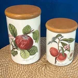 Set of Two Portmeirion Pomona Canisters - Apple & Peach Botanical Fruit Pattern